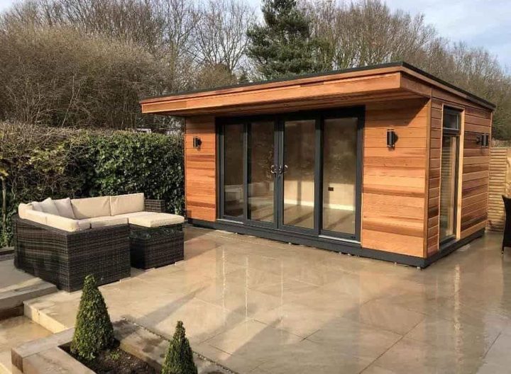 Cedar clad garden room with bifold doors