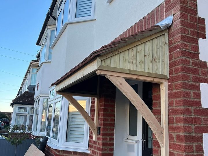 Front door canopy after renovation