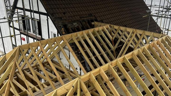 Timber cut and pitched roof under construction