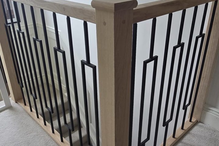 Close up of a made to measure oak staircase and handrail